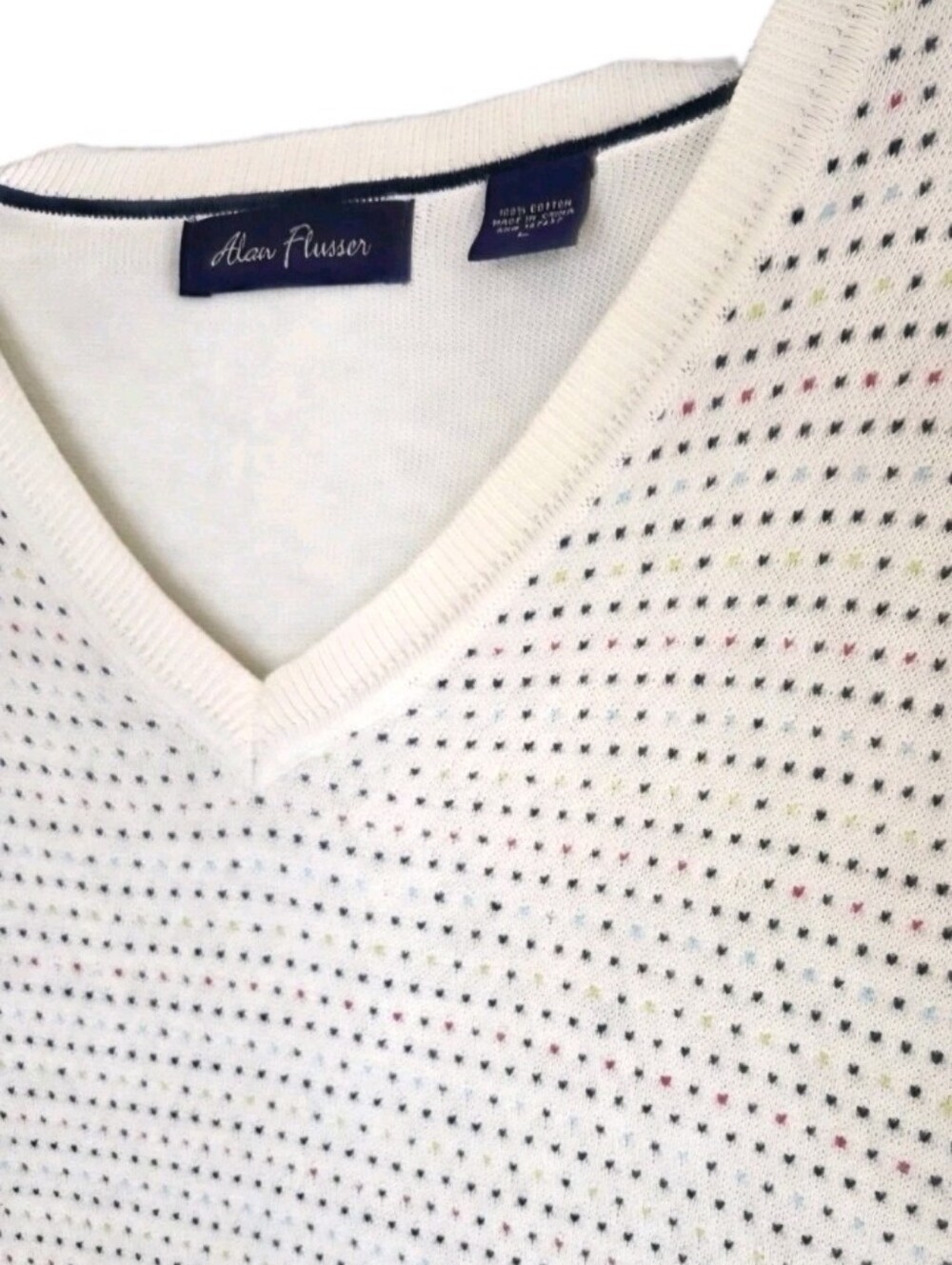 Alan Flusser Knit Vest Mens Size L Beige/Multicolored Dots Golf Preppy